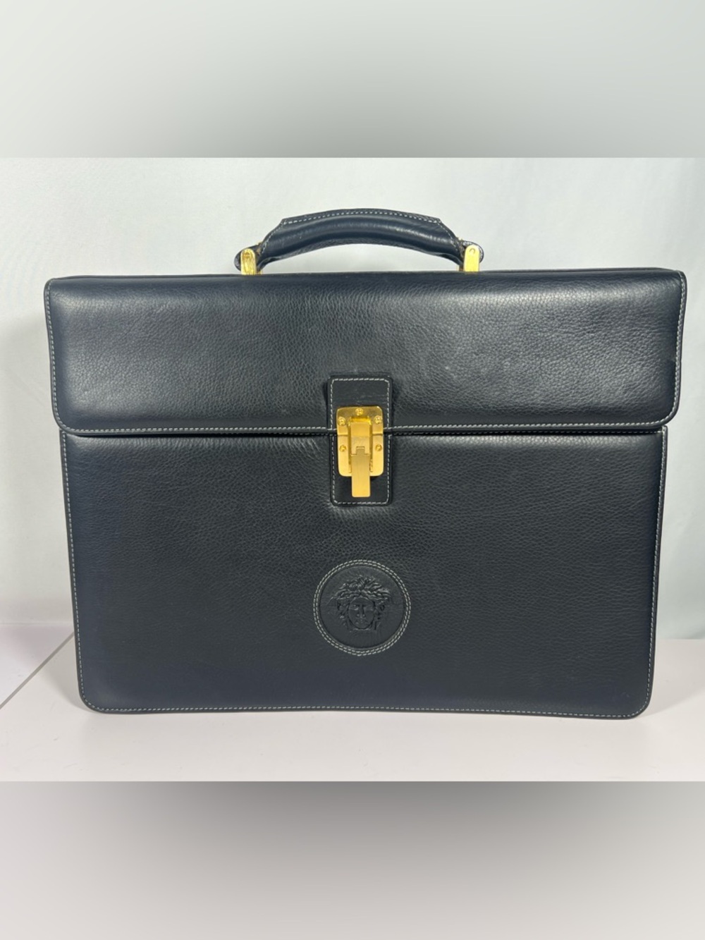 3075: Gianni Versace Medusa Leather Briefcase Vintage Italy